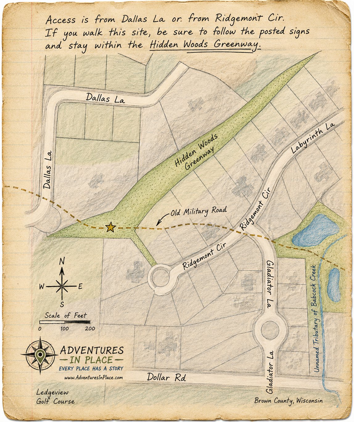 Site sketch map showing visitor orientation and public access